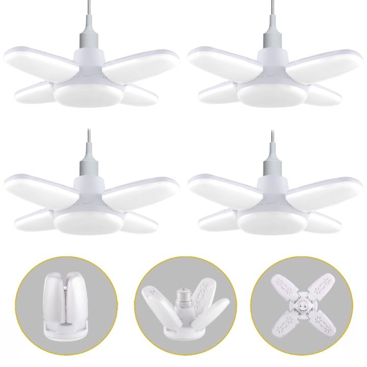 Charkee 25W Cool Day 迷你風扇，4 葉可折疊 LED 燈泡，帶角度可調吸頂燈，家用 4 件裝