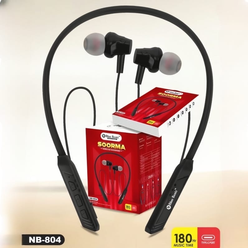 Charkee NB-804 Wireless Neckband In-the-earUpto 20h Music Controls Black.In-Ear Wireless Neckband Earphones with Music & Call Controls