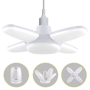 Charkee 25W Cool Day 迷你風扇，4 葉可折疊 LED 燈泡，帶角度可調吸頂燈，家用