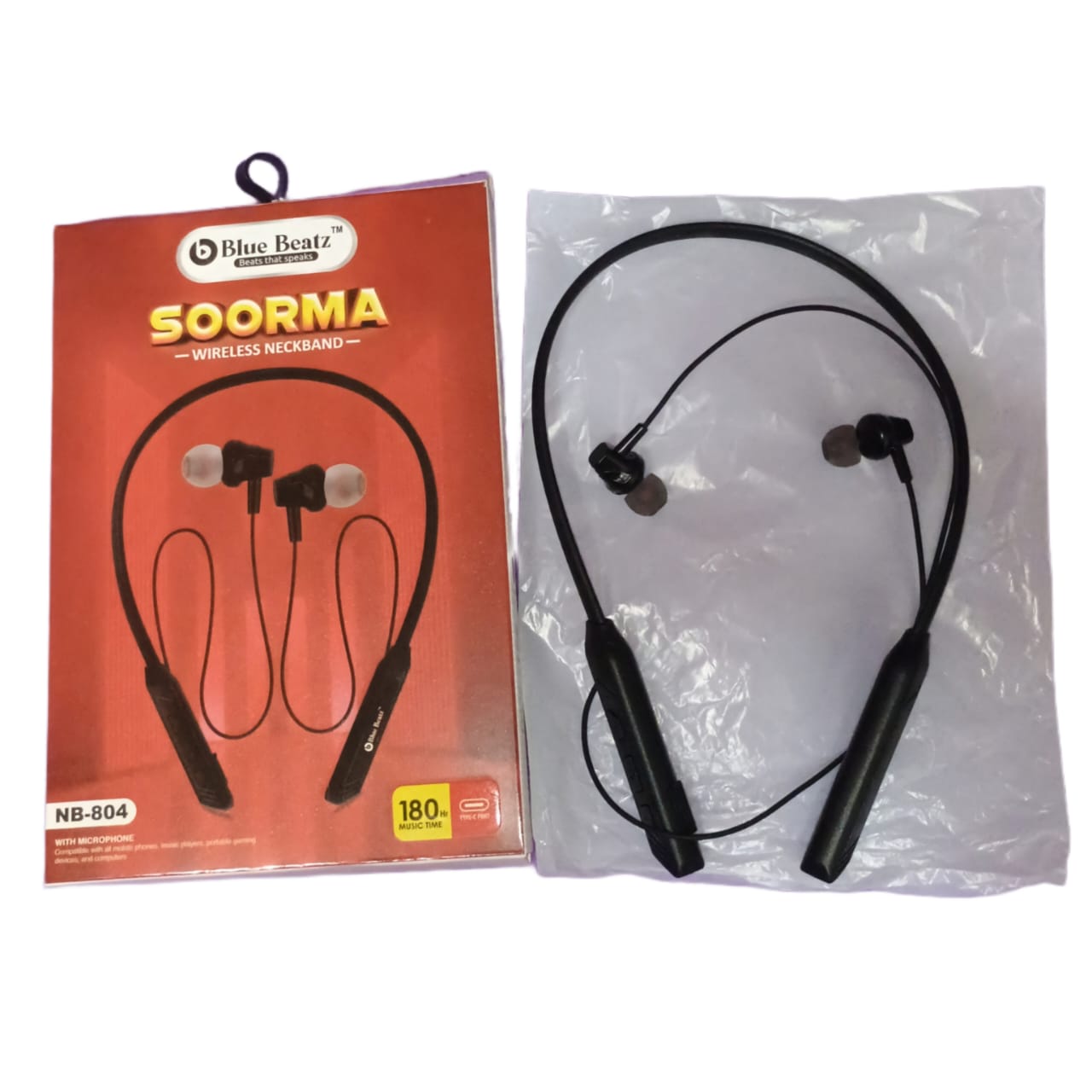 Charkee NB-804 Wireless Neckband In-Ear Earphones – Up to 20H Playtime, Music & Call Controls (Black)