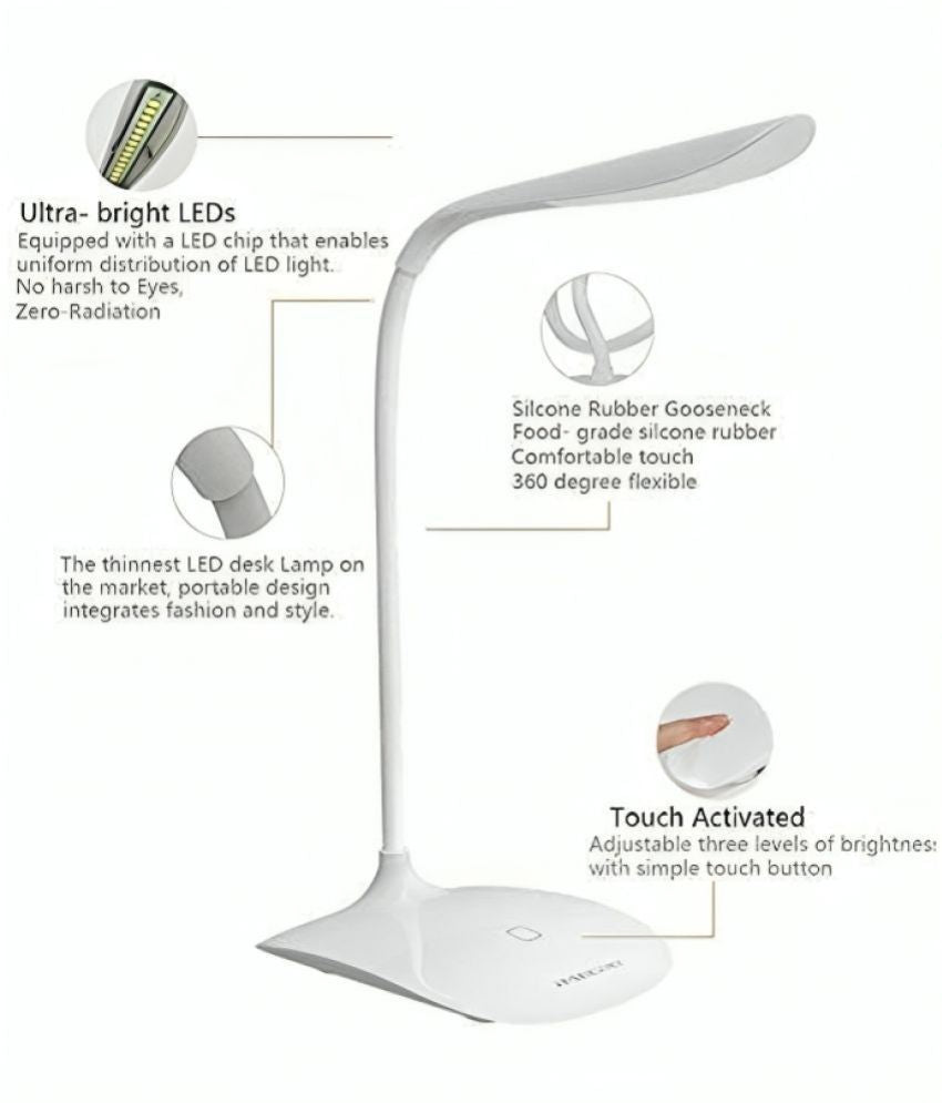 Charkee 3W LED Desk Lamp Rechargeable Touch On/Off Switch,Pack of 1.Charkee 3W Rechargeable Study Lamp – Compact & Modern Desk Light
