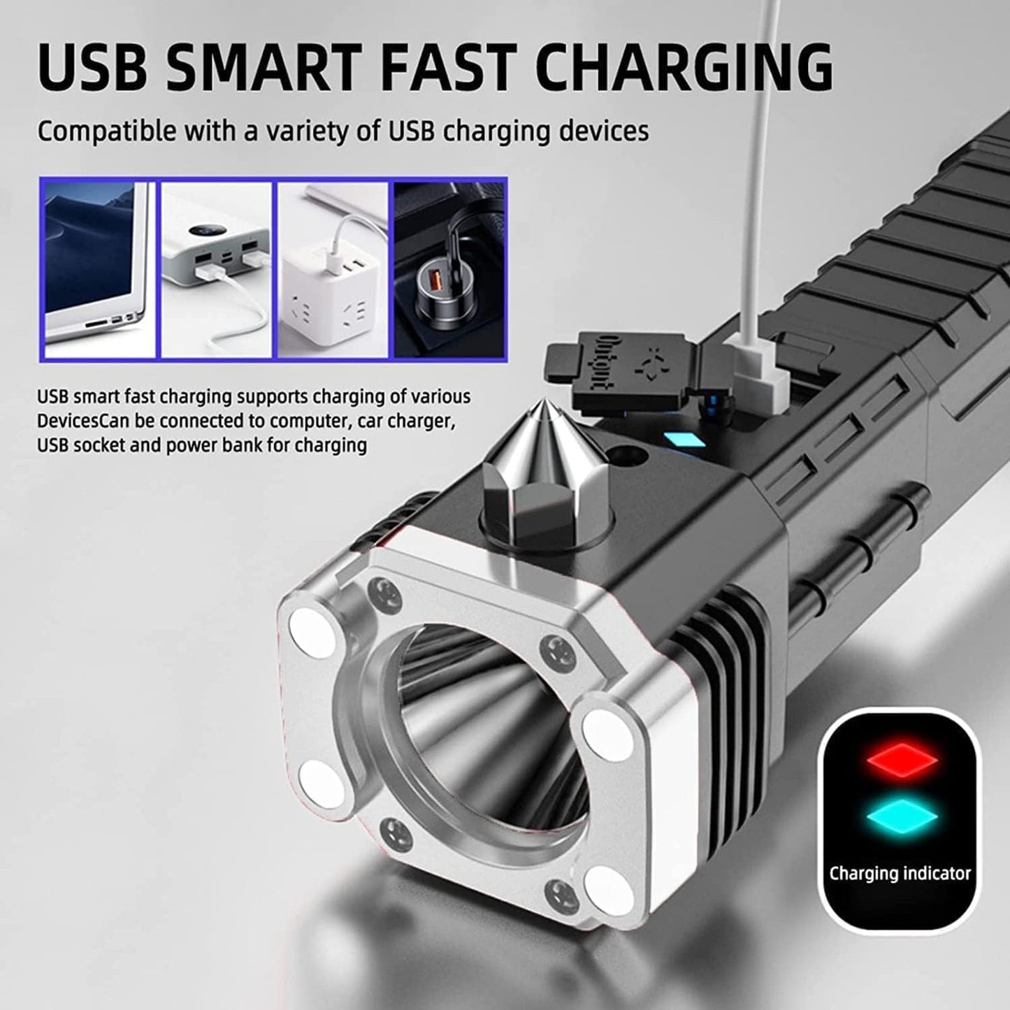 Charkee 5W Portable Rechargeable Torch LED FlashLight Long Distance Beam Range with Power Bank