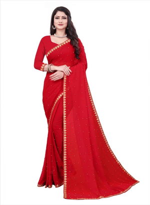 Red Color Women Saree Elegant Traditional Party Wear Saree