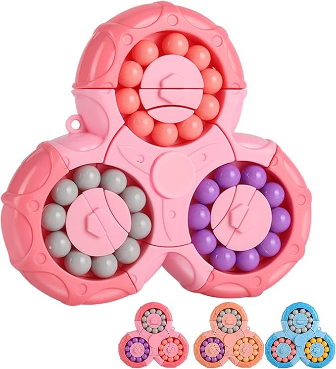 Magic Bean Rotating Cube Fidget Spinner Toy – Creative Brain Teaser Puzzle & Decompression Hand Spinner – Educational Sensory Fidgets for Stress Anxiety Relief, Focus, ADHD – Best Birthday Gift for Kids & Adults (Multi Color)