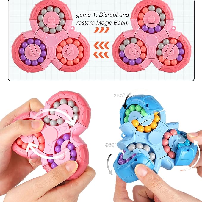 Magic Bean Rotating Cube Fidget Spinner Toy – Creative Brain Teaser Puzzle & Decompression Hand Spinner – Educational Sensory Fidgets for Stress Anxiety Relief, Focus, ADHD – Best Birthday Gift for Kids & Adults (Multi Color)