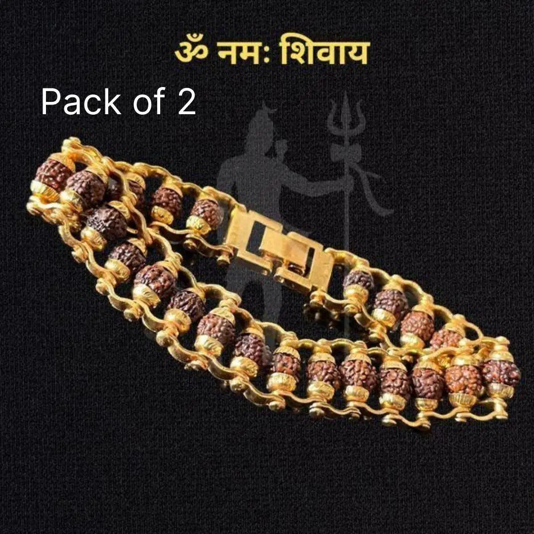 Genuine Paanch Mukhi Modern Rudraksha Bracelet with Gold Plating (Pack of 2).Genuine Paanch Mukhi Rudraksha Bracelet (Pack of 2) – Gold Plated Spiritual Healing Beads for Protection & Wellness