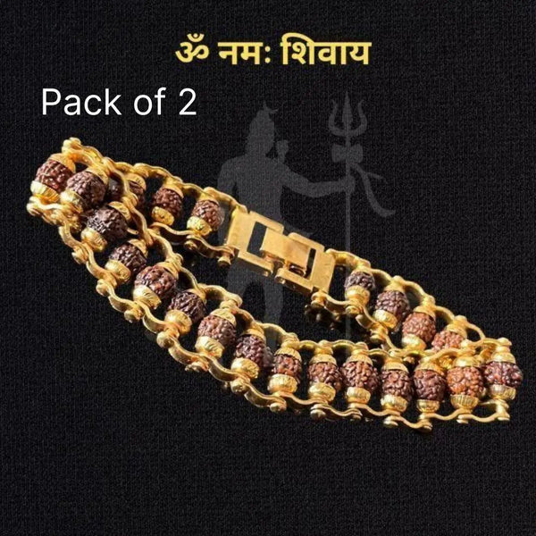 Genuine Paanch Mukhi Modern Rudraksha Bracelet with Gold Plating (Pack of 2).Genuine Paanch Mukhi Rudraksha Bracelet (Pack of 2) – Gold Plated Spiritual Healing Beads for Protection & Wellness