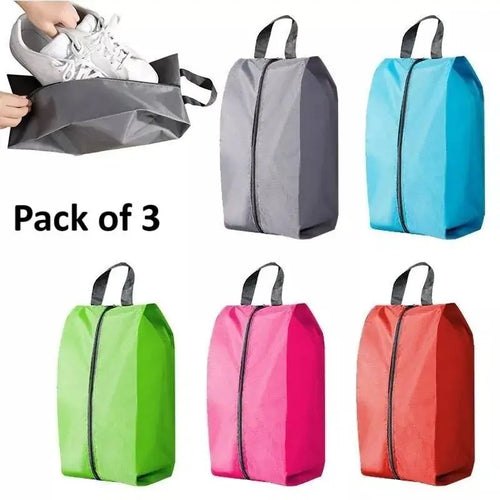 Portable Shoe Storage Bags Assorted Colors (Pack of 3) | Travel Shoe Organizer Pouches | Dustproof & Space Saving Footwear Storage