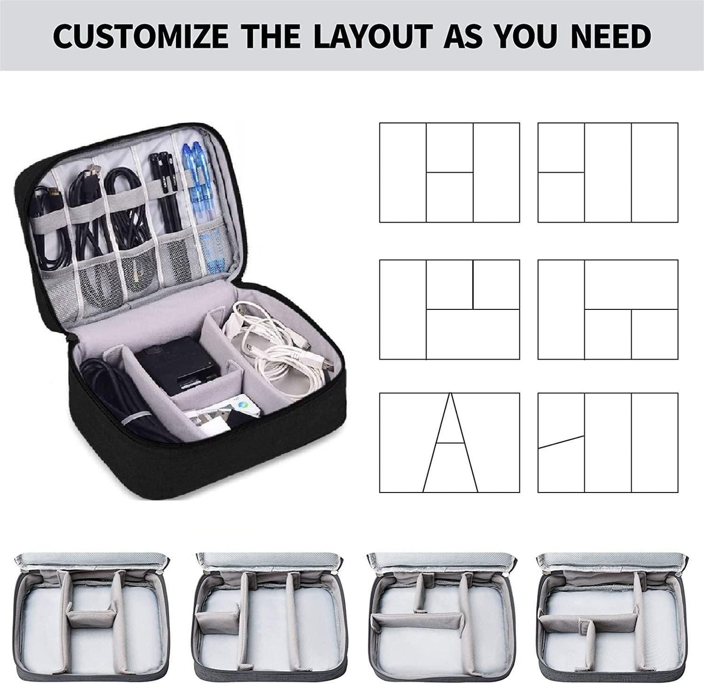 Universal Carry Travel Gadget Organizer Bag for Cables, Chargers, Plugs & Accessories – Portable Electronic Storage Case for Office, Home & Travel
