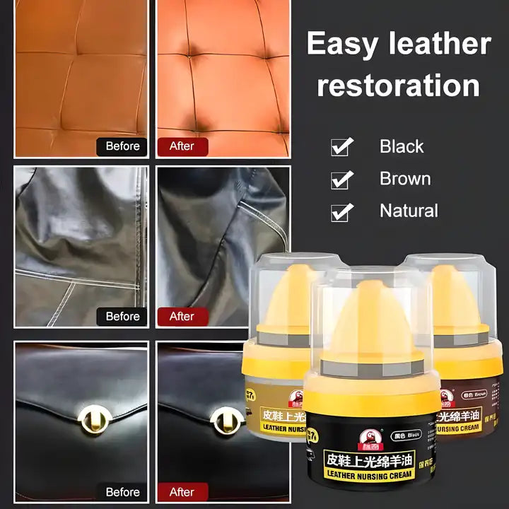 Leather Repair Cream Shoe Polish Brightening & Conditioning Care with Sponge Applicator – Restores Color, Covers Scratches & Protects Shoes, Bags & Leather Accessories