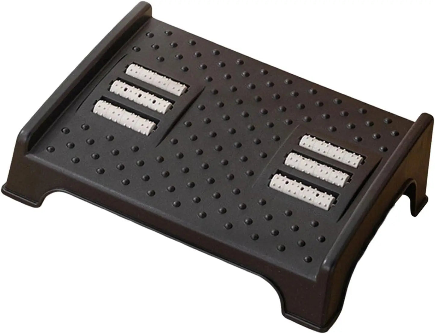 Foot Rest for Under Desk with Massage Particle and Roller.Relax and reduce fatigue with under desk foot rest with massage particles and rollers. Improves blood circulation, promotes posture, and offers foot comfort during work or home use.