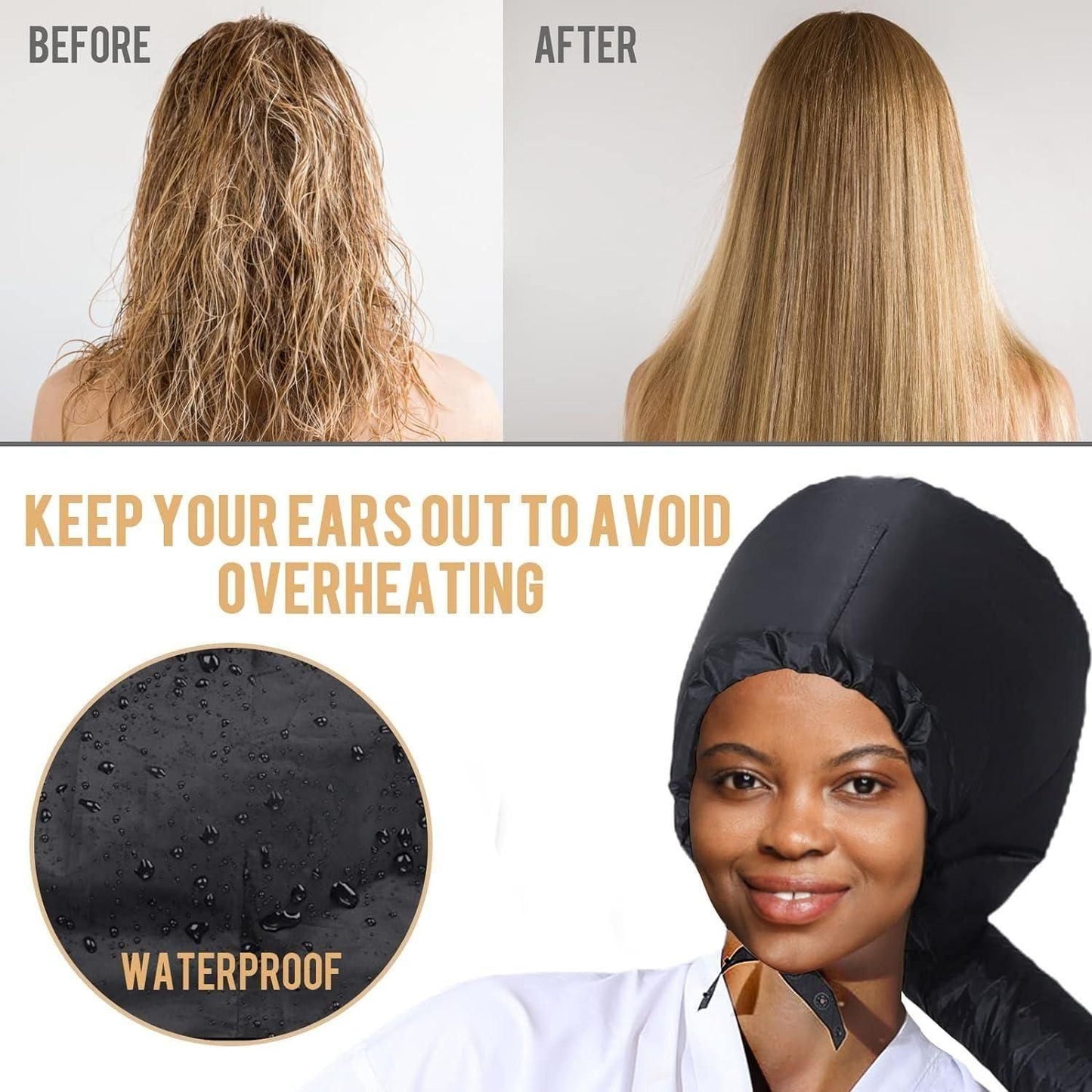 Hair Dryer Hooded Diffuser Cap for Curly Hair | Soft Bonnet Attachment Speeds Up Drying | Heat Evenly Distributes Air for Frizz Free, Natural Curls | Adjustable & Reusable