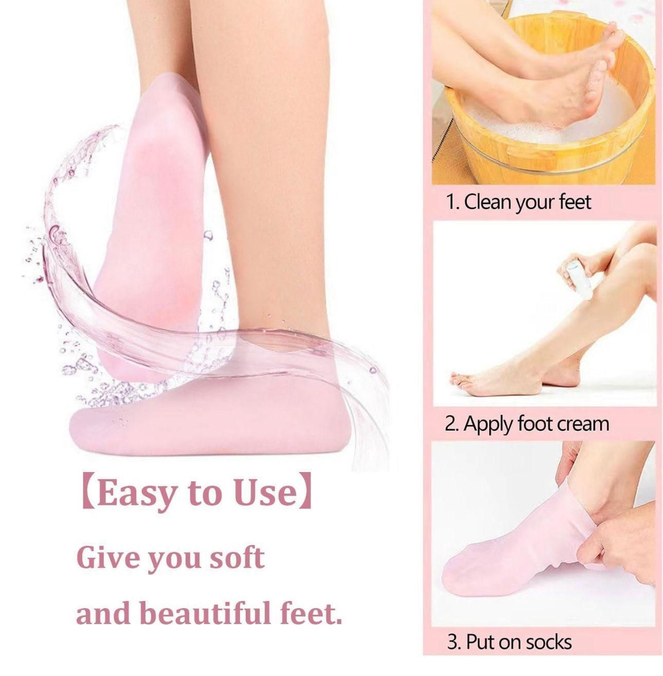 Silicone Gel Heel Socks Anti Slip for Dry Cracked Feet (Pack of 2)These are silicone gel heel socks designed to protect, moisturize, and repair dry, cracked heels. The socks combine comfort with functional care, making them ideal for daily use at home