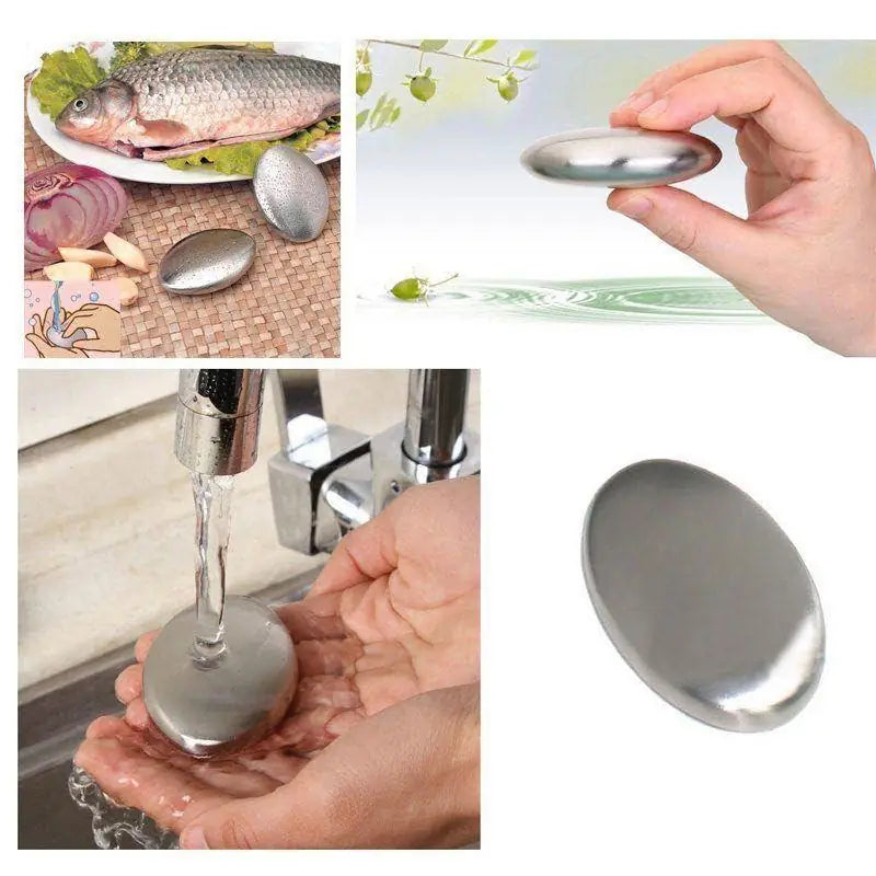 Stainless Steel Odor Remover Hand Soap Bar – Removes Garlic, Onion & Fish Smell from Hands Naturally, Reusable Metal Deodorizing Bar for Kitchen Use