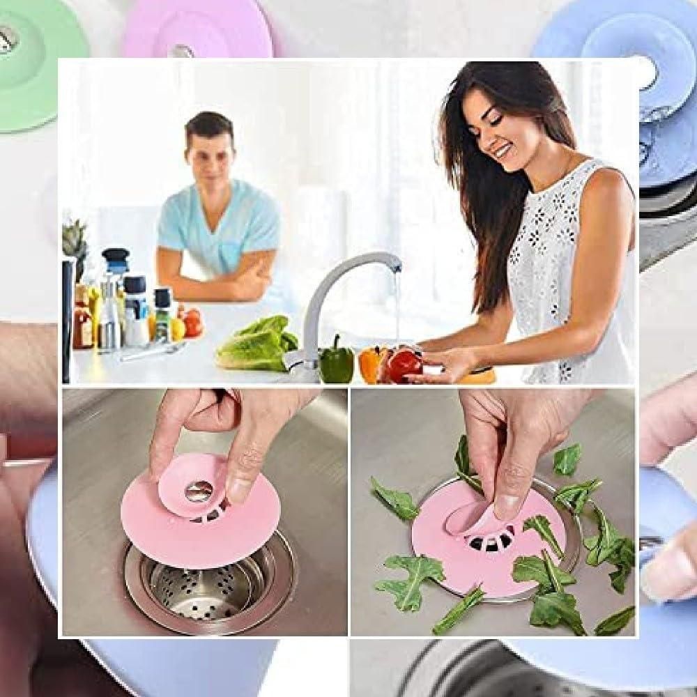 Silicone Kitchen Sink Strainer (Pack of 3) Random Colors | Flexible Anti-Clog Drain Covers | Food Catcher Filter for Kitchen & Bathroom Sinks