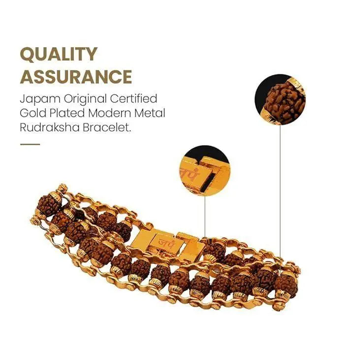 Genuine Paanch Mukhi Modern Rudraksha Bracelet with Gold Plating (Pack of 2).Genuine Paanch Mukhi Rudraksha Bracelet (Pack of 2) – Gold Plated Spiritual Healing Beads for Protection & Wellness