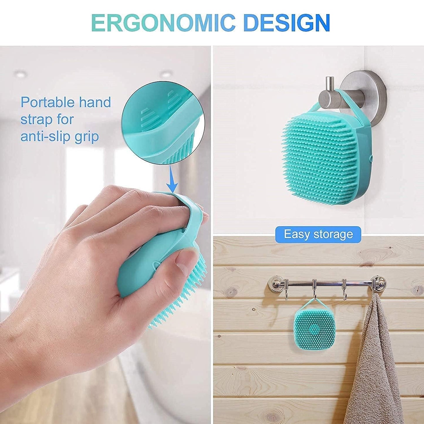 Soft Silicone Bath Brush with Hooks | Gentle Baby & Adult Shower Scrubber | Hygienic Body Cleaning Brush for Bath & Skin Care