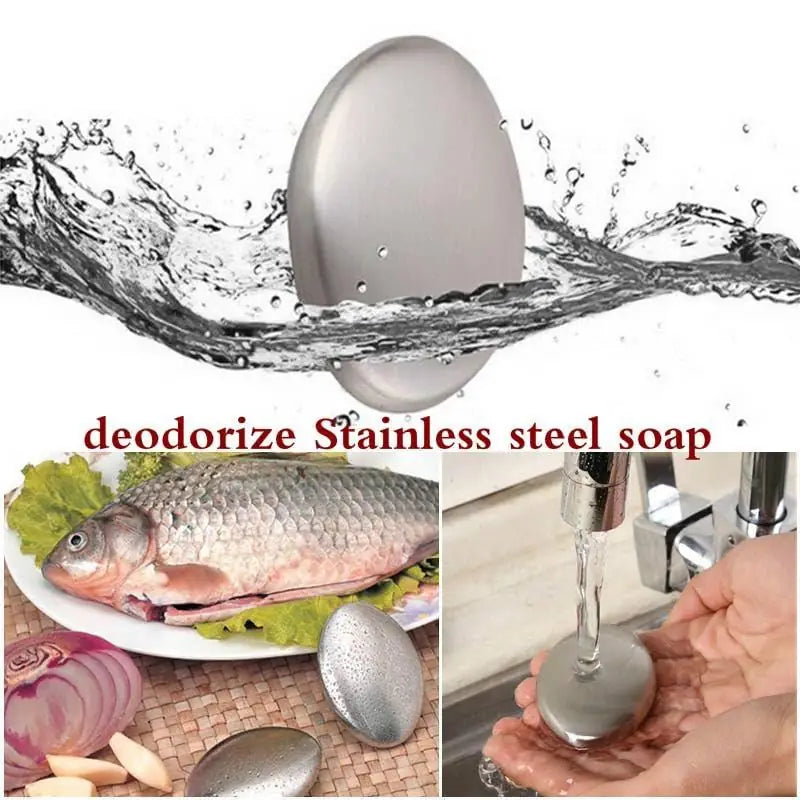 Stainless Steel Odor Remover Hand Soap Bar – Removes Garlic, Onion & Fish Smell from Hands Naturally, Reusable Metal Deodorizing Bar for Kitchen Use