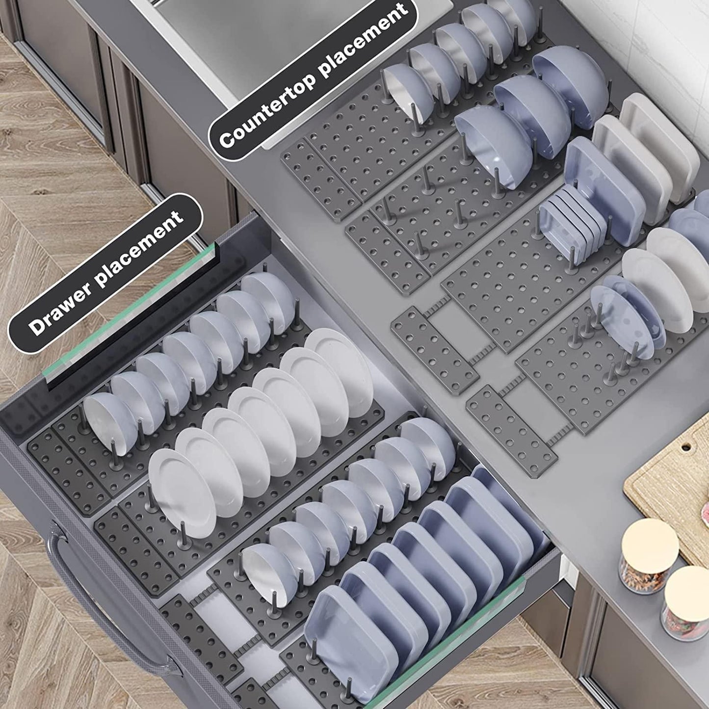 Kitchen Cupboard Organization Drawer Organizer, Pegboard Tray.Kitchen Cupboard Drawer Organizer Pegboard Tray – Adjustable Storage Divider for Plates, Utensils & Kitchen Tools