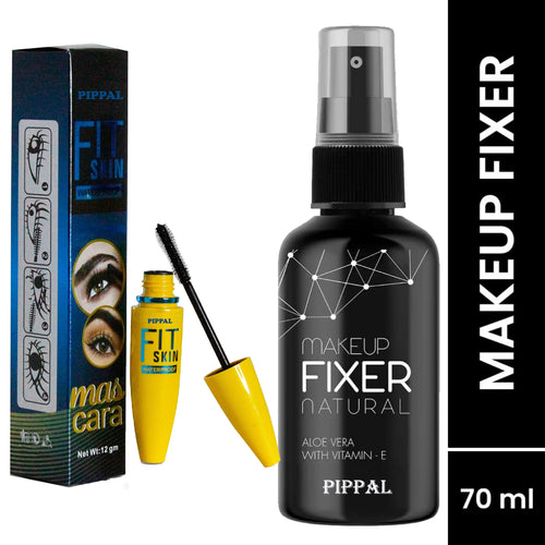 Pippal Beauty Makeup Fixer Natural Dewy Finish with Vitamin E And Aloe Vera Long-Lasting Hydrating & Refreshing Setting Spray 80ml (Pack of 1) with Fit Skin Mascara