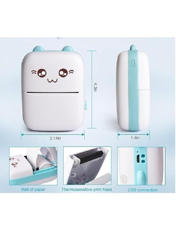 Mini Thermal Printer | Inkless Sticker Printer | USB APP Control Inkless Printer| Wireless Mini Pocket Printer for Labels, Stickers, Photos, Bookmarks, Cards, White