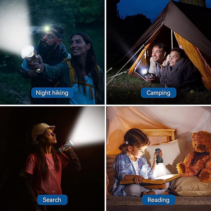 4 in 1 LED Torch Lights Rechargeable Emergency Torch Light 3W USB Charge Flashlight - High Power Long Distance Beam Range 4 Modes Torch for Outdoor, Indoor, Hiking, Walking.
