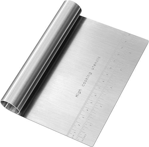 Pro Dough Stainless Steel Pastry Scraper & Cutter | Multi-Purpose Dough Chopper With Polished Finish & Measuring Scale