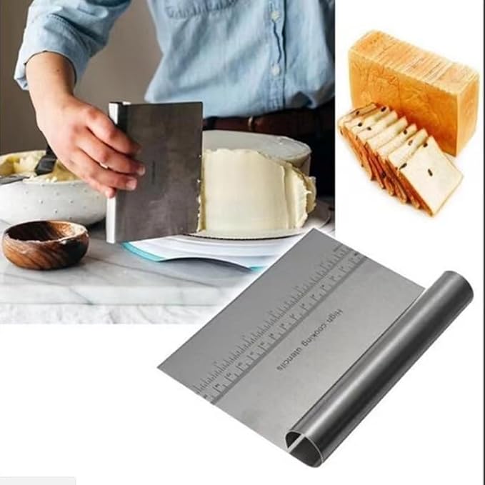 Pro Dough Stainless Steel Pastry Scraper & Cutter | Multi-Purpose Dough Chopper With Polished Finish & Measuring Scale