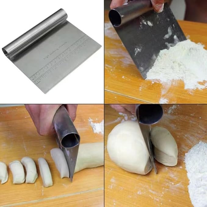 Pro Dough Stainless Steel Pastry Scraper & Cutter | Multi-Purpose Dough Chopper With Polished Finish & Measuring Scale