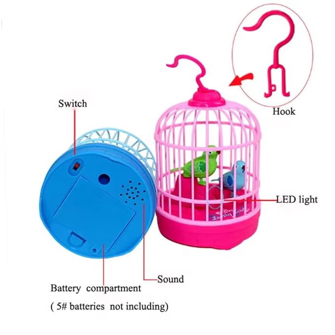 “Lovely Talking Bird Cage Toy for Kids – Voice Controlled Induction Bird with Light & Music, Mini Talking Birdcage Toy”