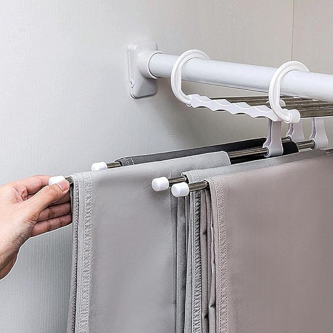 5 in 1 Hanger, Clothes Hanging Stainless Steel, Folding, Closet Organizer Pack of 2.Space Saving 5 Layer Hanger – Foldable Stainless Steel Clothes Organizer