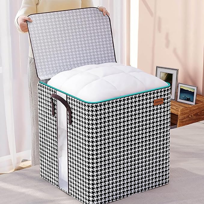 Blanket & Bedding Storage Bag With Foldable Handle | Strong Zipper Closure & Clear Window For Easy Organization