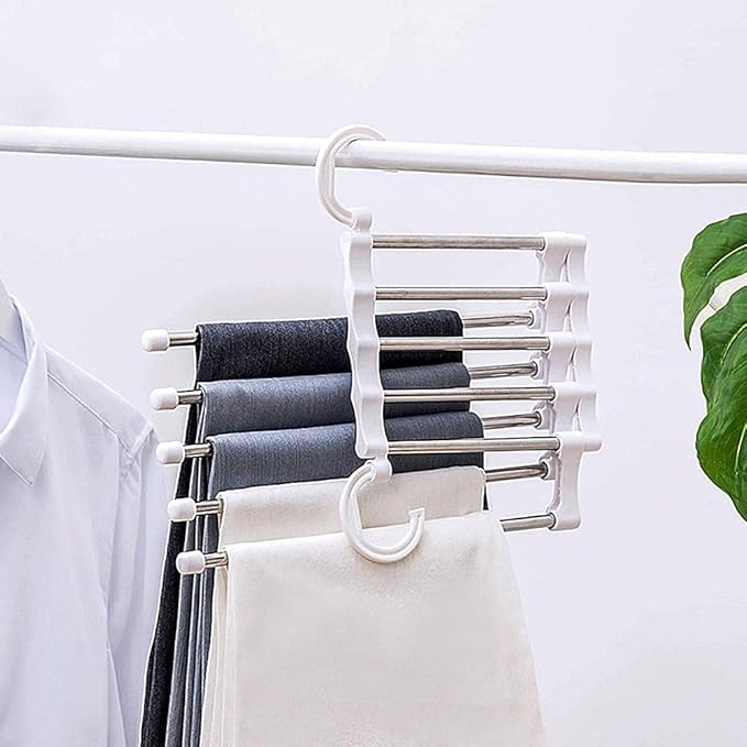 5 in 1 Hanger, Clothes Hanging Stainless Steel, Folding, Closet Organizer Pack of 2.Space Saving 5 Layer Hanger – Foldable Stainless Steel Clothes Organizer