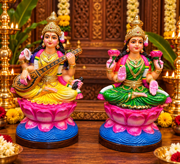 Terracotta Lakshmi & Saraswathi Set – Golu Dolls 11 inch