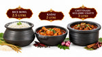 Royal Terracotta Handmade Cookware – 2.5 Litres Rice Bowl, 2 Litres Kadai & 3 Litres Chettinadu Kulambu Chatti