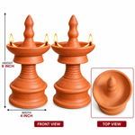 Royal Terracotta Kuthu Vilakku Pair | Traditional Handmade Clay Oil Lamps | Elegant Pooja & Home Décor[8INCH=H*L=8*4]