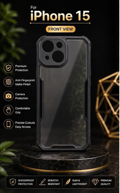 Premium Transparent Shockproof Matte Back Case Cover with Camera Protection for Apple iPhone 15
