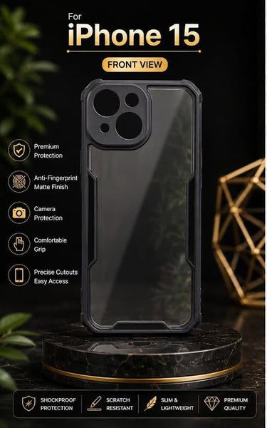 Premium Transparent Shockproof Matte Back Case Cover with Camera Protection for Apple iPhone 15