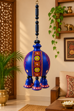 Royal Blue Terracotta Hanging Dome |6 Bells| | Handcrafted Traditional Decorative Hanging Bell | Ethnic Home Décor[18inch=H*L=18*5.5]