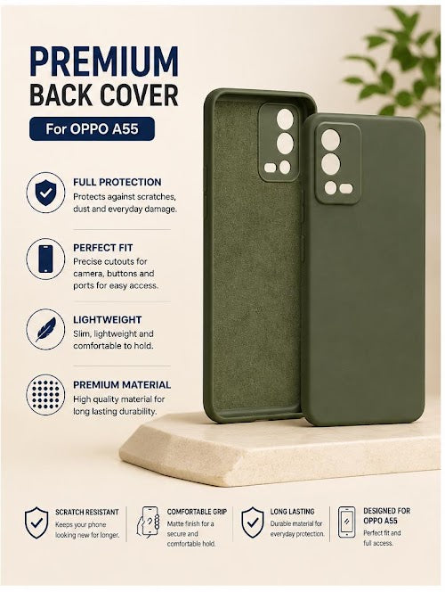Premium Soft Silicone Matte Finish Shockproof Back Cover Case for OPPO A55 - Olive Green