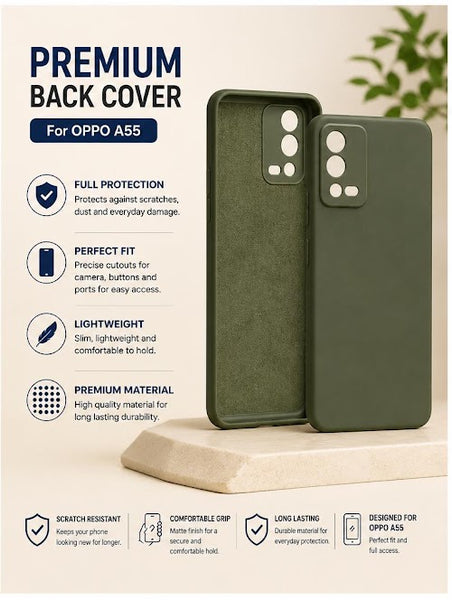 Premium Soft Silicone Matte Finish Shockproof Back Cover Case for OPPO A55 - Olive Green