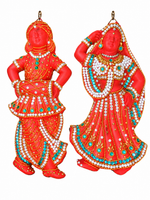 Royal Radha Krishna Wall Hanging Statue | Handcrafted Terracotta Stone Work Couple Idol[PAIR] | Traditional Indian Home Décor[9INCH=H*L=9*4]