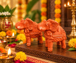 Royal Luxury Terracotta Elephant Pair Showpiece | Traditional Handmade Indian Elephant Statue | Premium Home Décor
