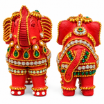 Royal Red Elephant Showpiece Pair | Handcrafted Traditional Elephant Statue | Premium Home Décor