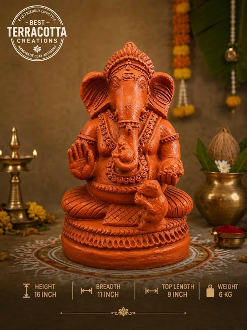 Everyday Pooja Essentials Ganesha. 16 inch ( Terracotta color )