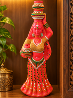 Royal Terracotta Stone Work Water Pot Lady Statue – Traditional Handmade Indian Art Decorative Showpiece[20inch=H*L=20*7*8]
