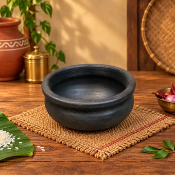 Earthen Black Clay Meen Kulambu Chatti | Traditional South Indian Fish Curry Pot | Handmade Clay Cooking Pot
