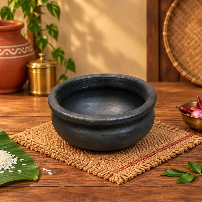 Earthen Black Clay Meen Kulambu Chatti | Traditional South Indian Fish Curry Pot | Handmade Clay Cooking Pot