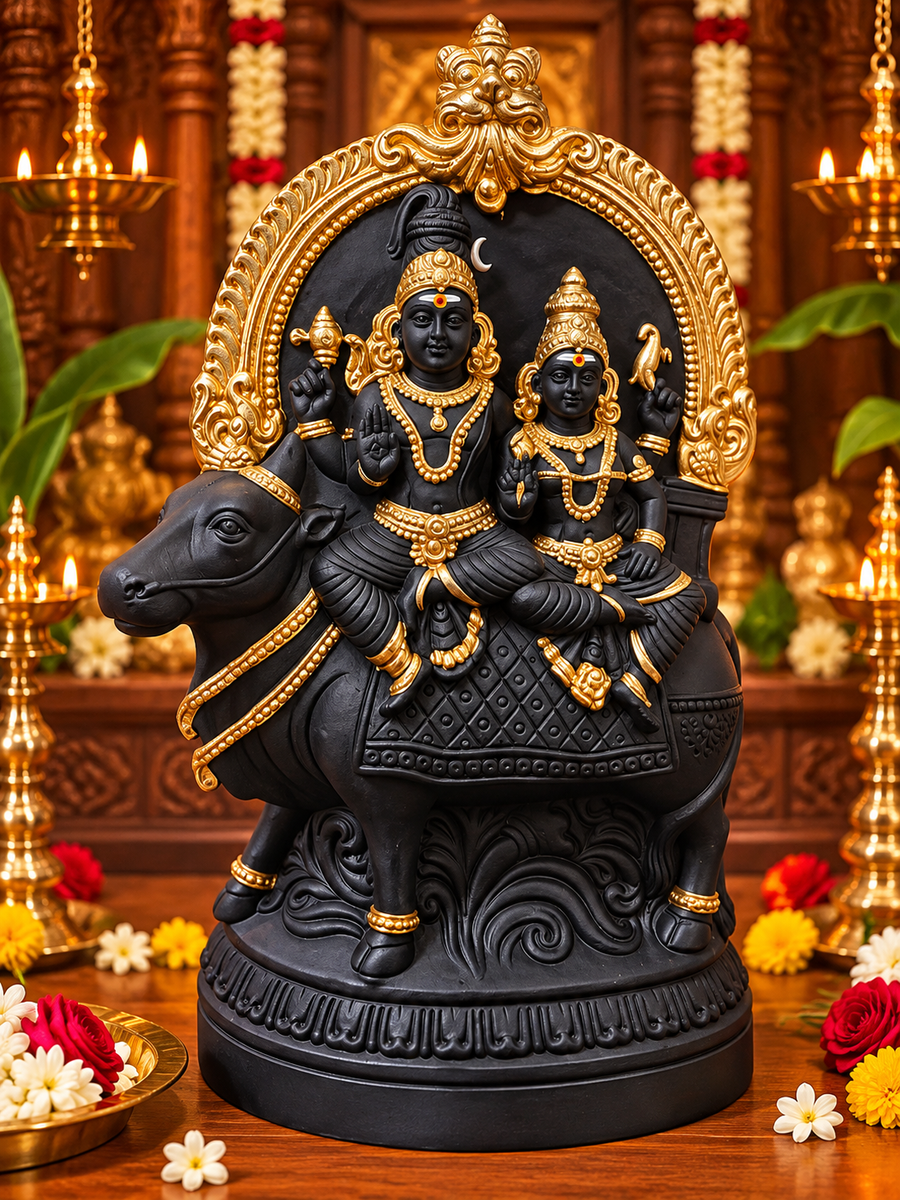 Terracotta Rishabavahanam Golu Doll – 11 Inch | Lord Shiva & Parvathi on Nandi