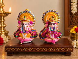 Royal Vinayagar & Lakshmi Pair Kolu Statues | Traditional Handmade Pooja Décor | Festive Home Decoration[6INCH=H*L=6*3.5]